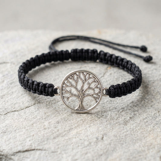 Pulsera Tejida a Mano con Dijes de Acero Inoxidable